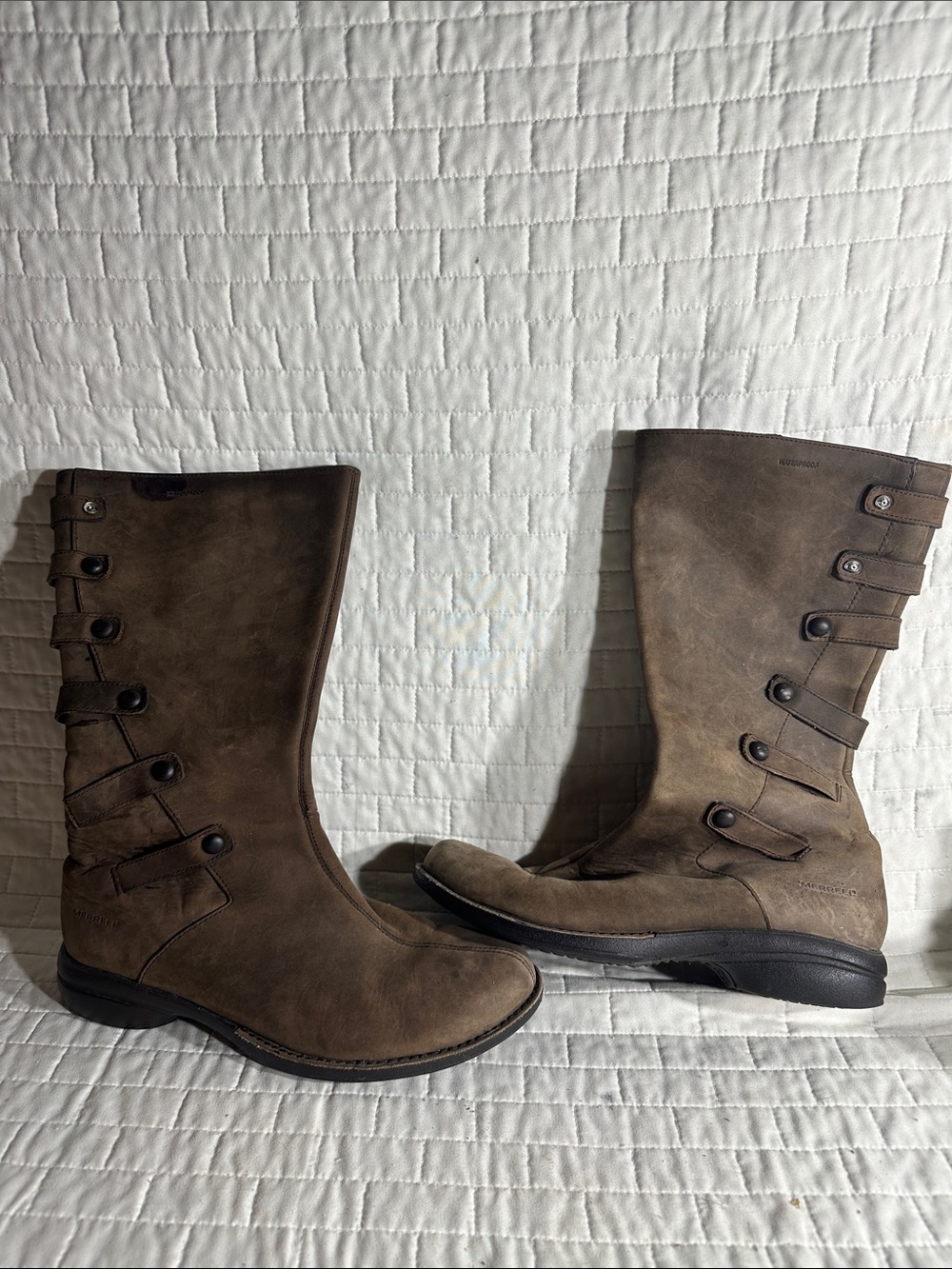 Merrell Cinnamon Mid-Calf Brown Leather Buckle Boots